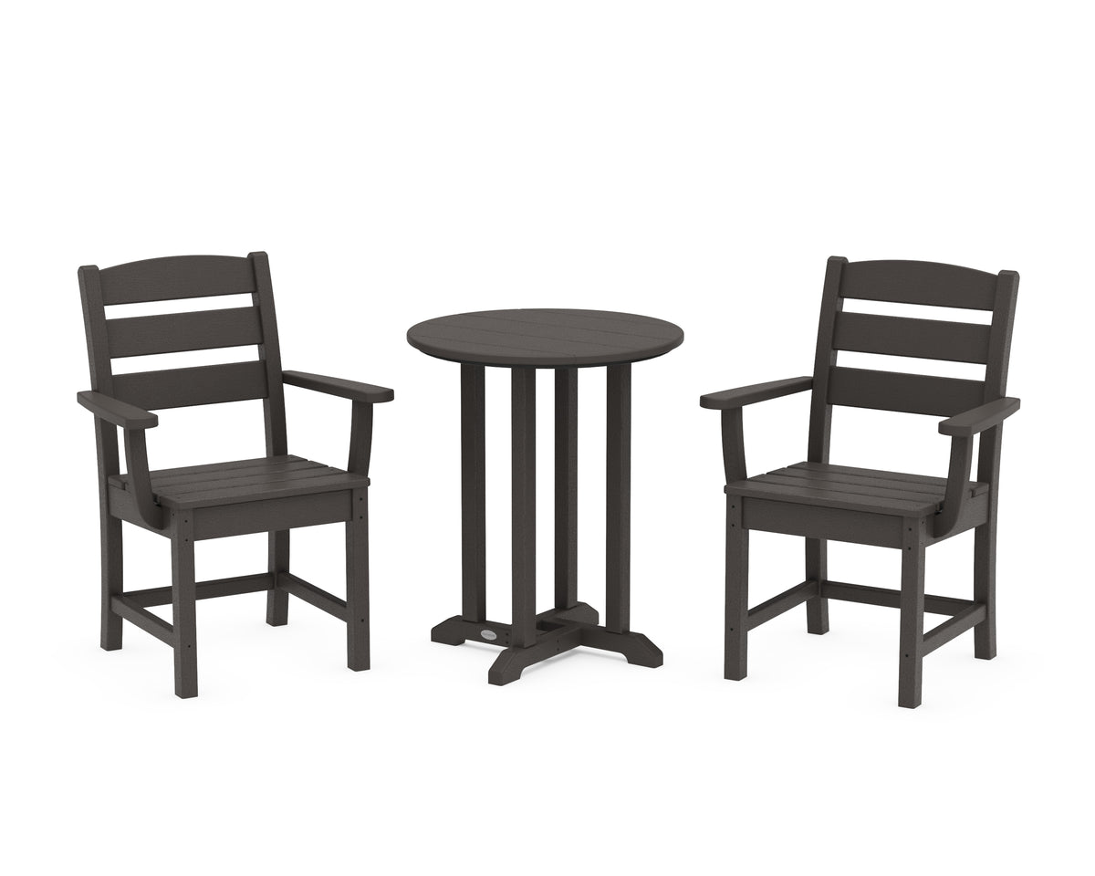 POLYWOOD Lakeside 3-Piece Round Bistro Dining Set in Vintage Coffee