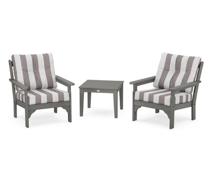 POLYWOOD Vineyard 3-Piece Deep Seating Set in Slate Grey / Cabana Stripe Grey Mist
