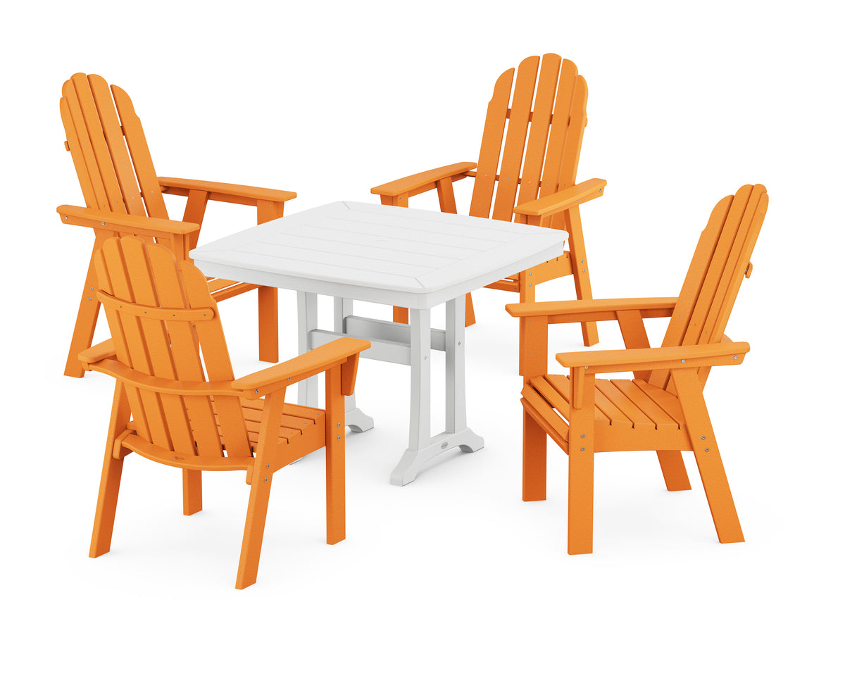 POLYWOOD Vineyard Adirondack 5-Piece Dining Set with Trestle Legs - 37" Table in Tangerine / White