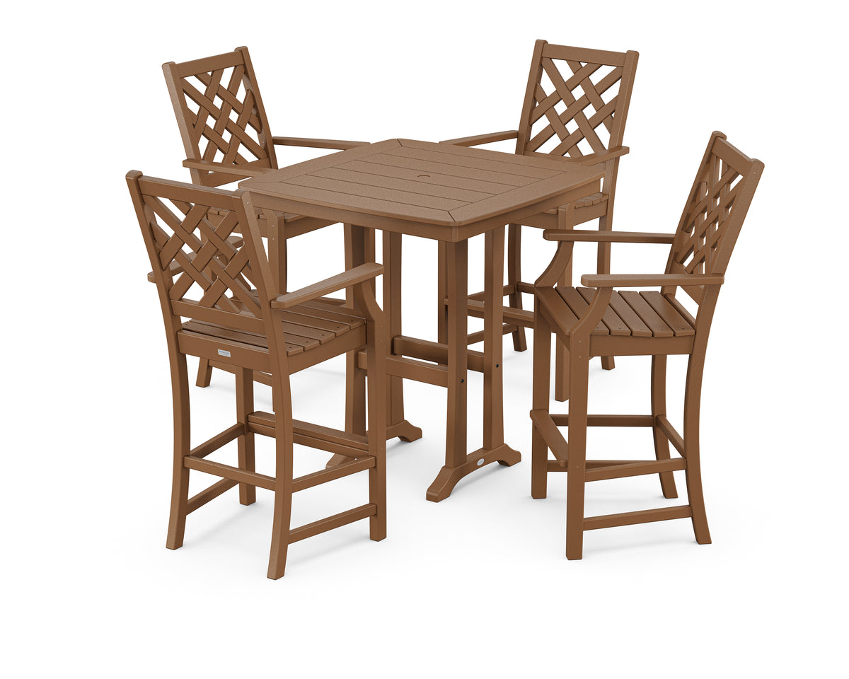 POLYWOOD Country Living Wovendale 5-Piece Bar Set with Trestle Legs in Teak