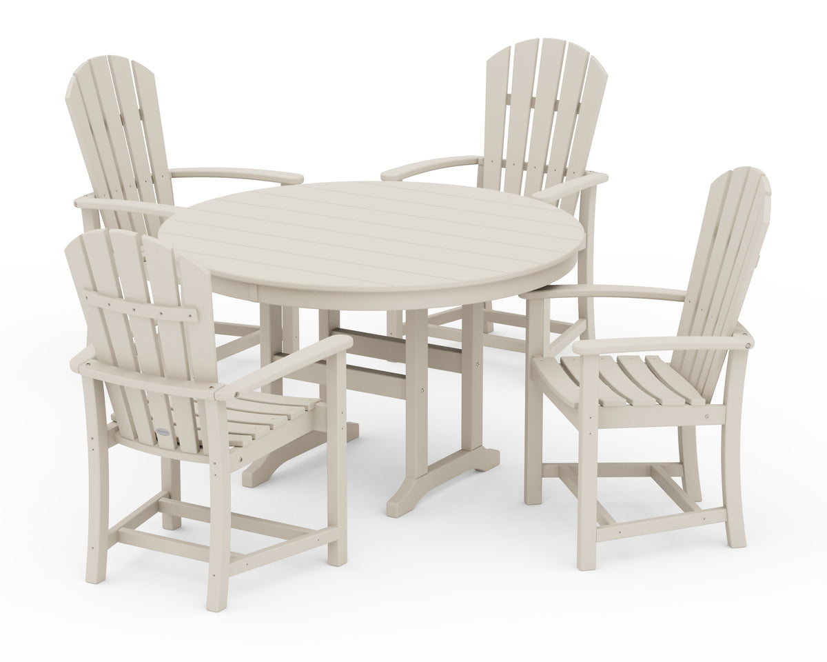 POLYWOOD Palm Coast 5-Piece Round Farmhouse Dining Set in Sand