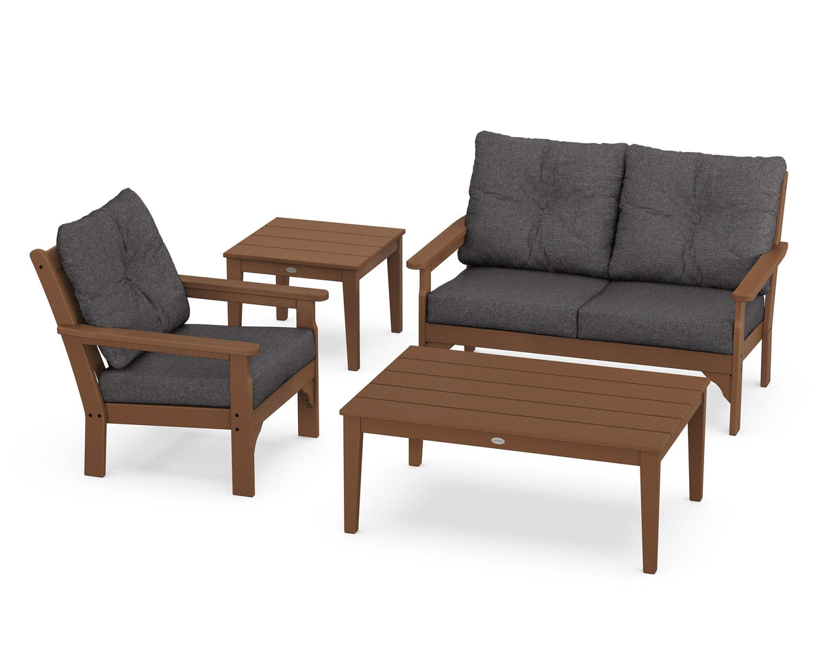 POLYWOOD Vineyard 4-Piece Deep Seating Set in Teak / Ash Charcoal