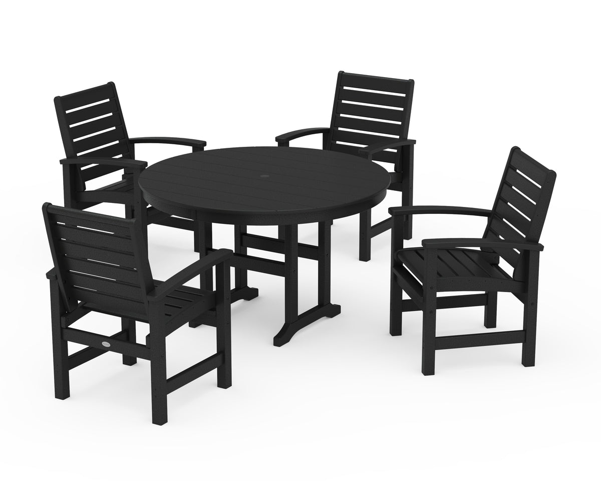 POLYWOOD Signature 5-Piece Round Farmhouse Dining Set in Black