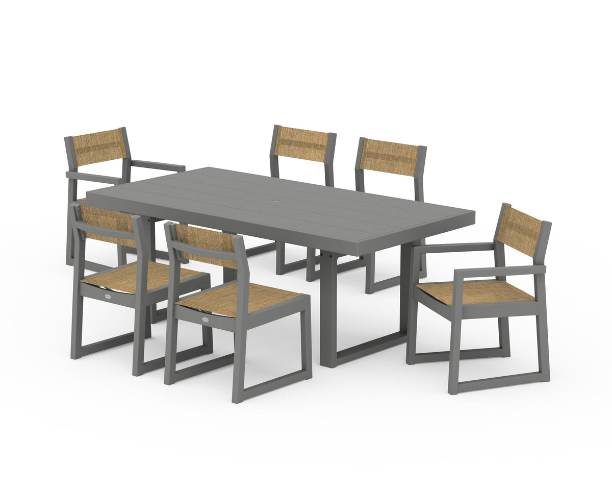 POLYWOOD EDGE Sling 7-Piece Dining Set in Slate Grey / Burlap
