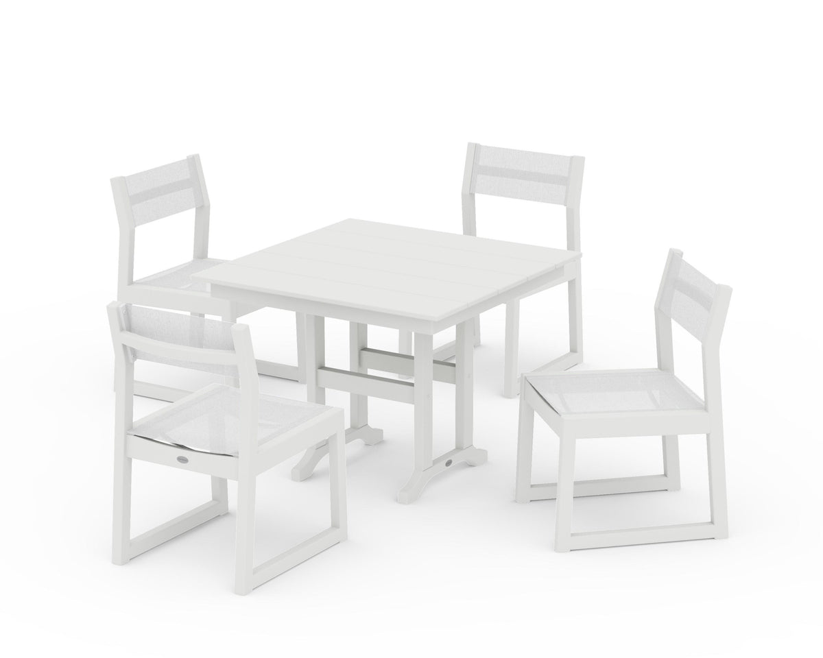 POLYWOOD EDGE Sling Side Chair 5-Piece Farmhouse Dining Set in Vintage White / White