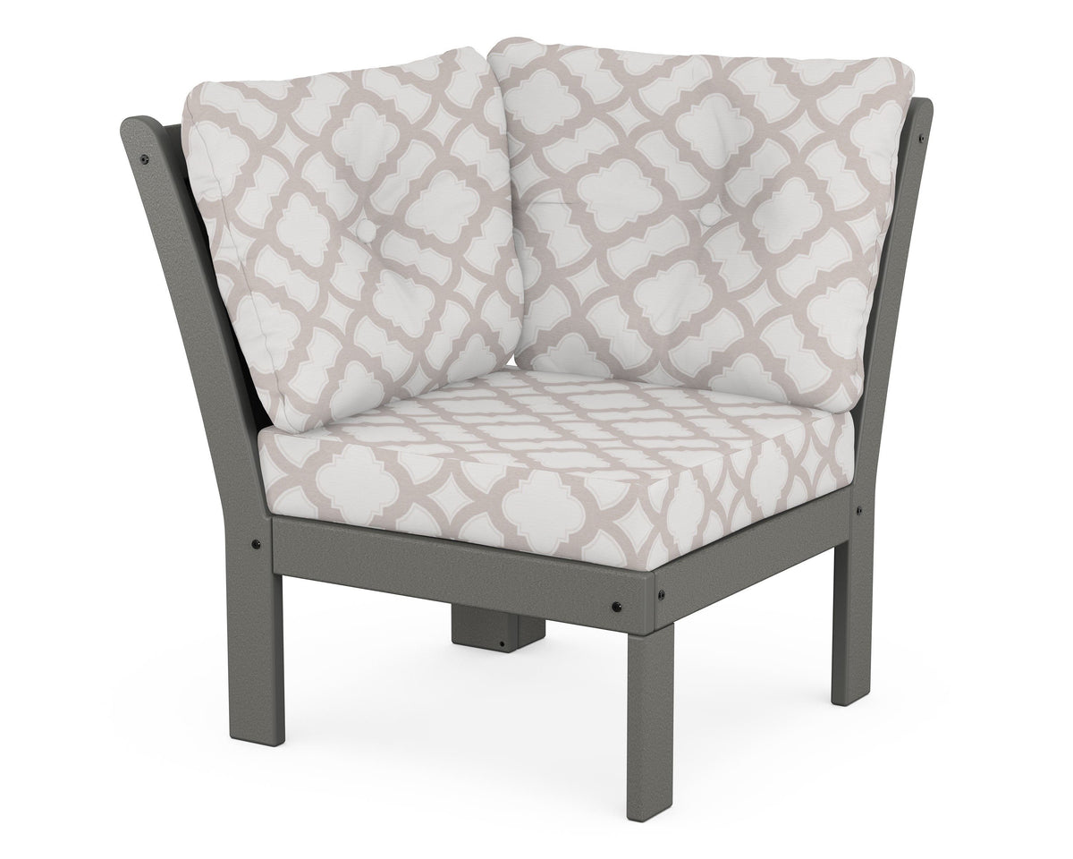 POLYWOOD Vineyard Modular Corner Chair in Slate Grey / Trellis Dune Burlap