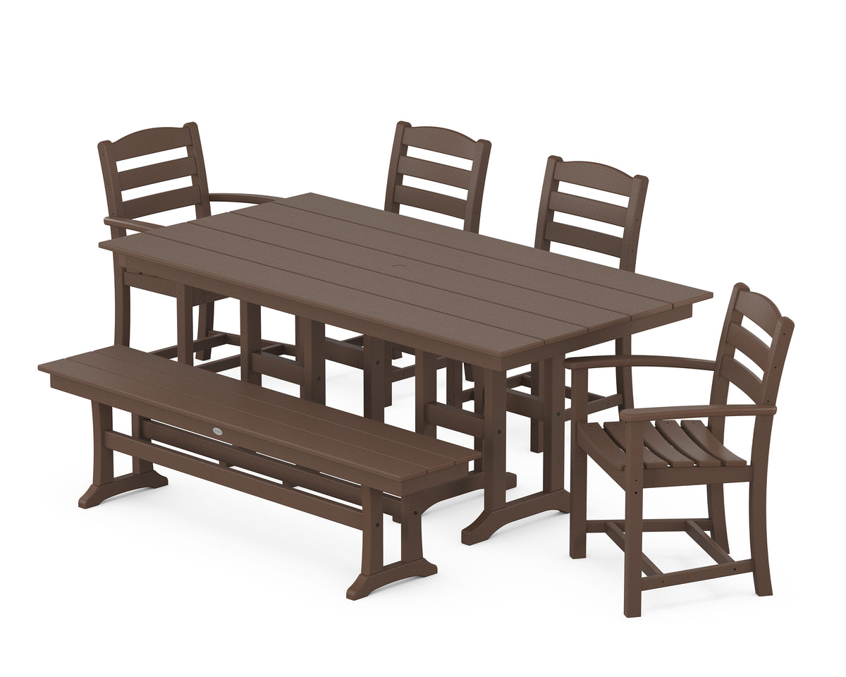 POLYWOOD La Casa Café 6-Piece Farmhouse Dining Set with Bench in Mahogany