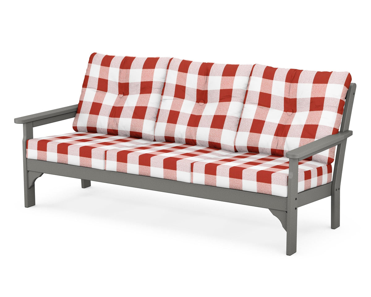 POLYWOOD Vineyard Deep Seating Sofa in Slate Grey / Buffalo Plaid Crimson