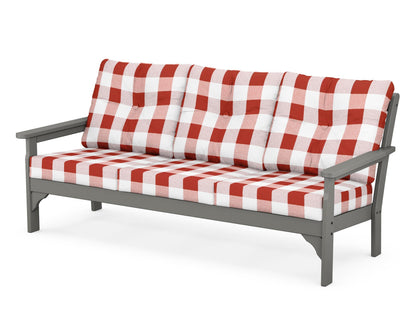 POLYWOOD Vineyard Deep Seating Sofa in Slate Grey / Buffalo Plaid Crimson
