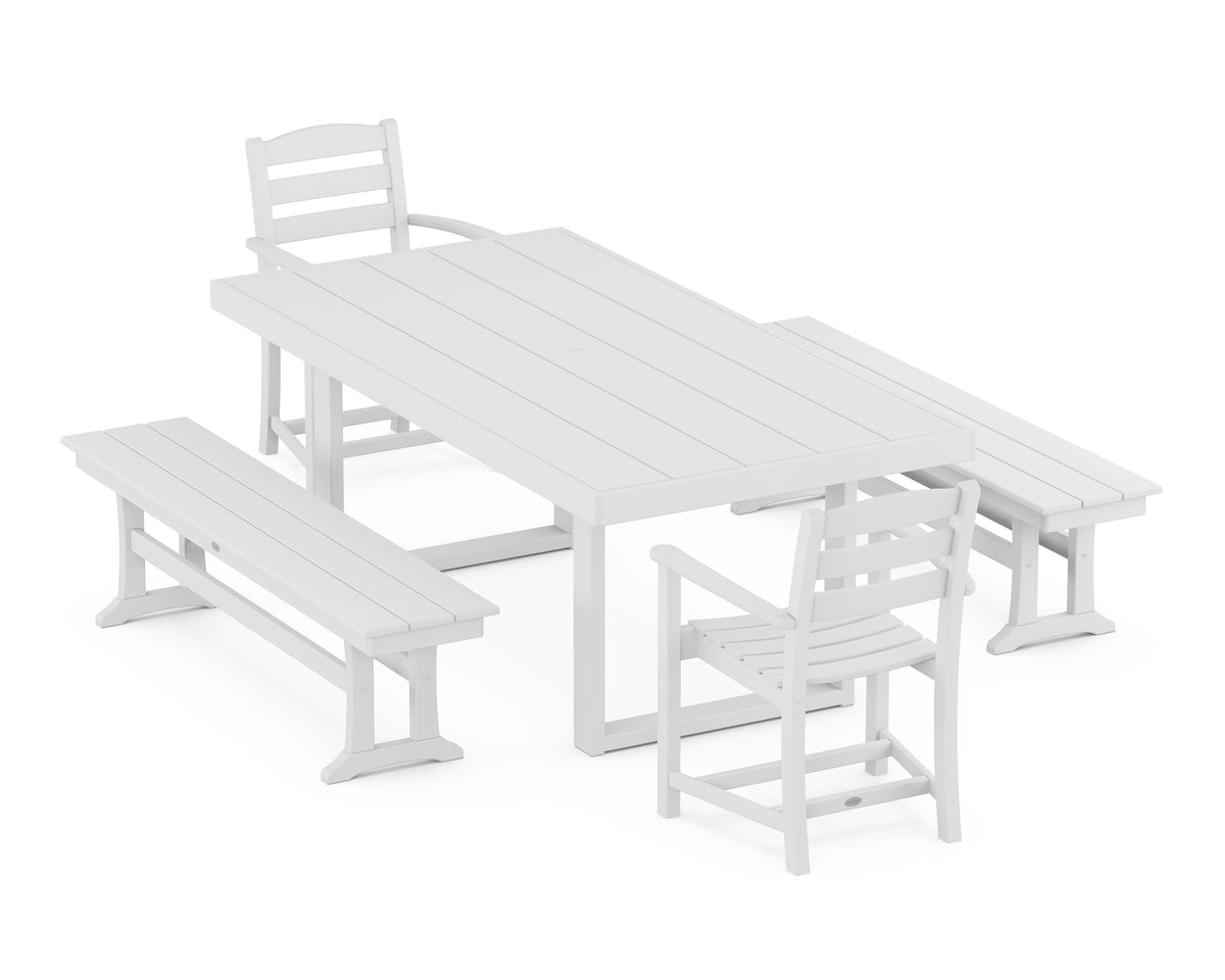 POLYWOOD La Casa Café 5-Piece Dining Set with Benches - 39" x 78" Table in White