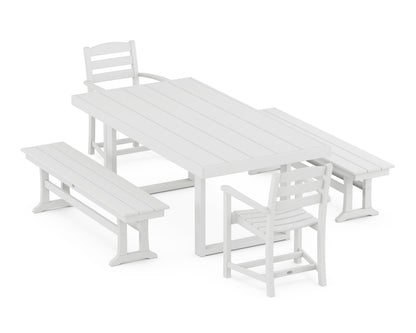 POLYWOOD La Casa Café 5-Piece Dining Set with Benches - 39" x 78" Table in White