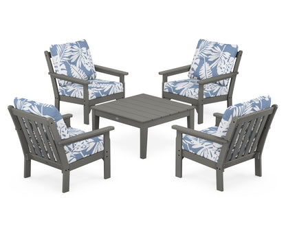 POLYWOOD Vineyard 5-Piece Deep Seating Conversation Set in Slate Grey / Leaf Sky Blue