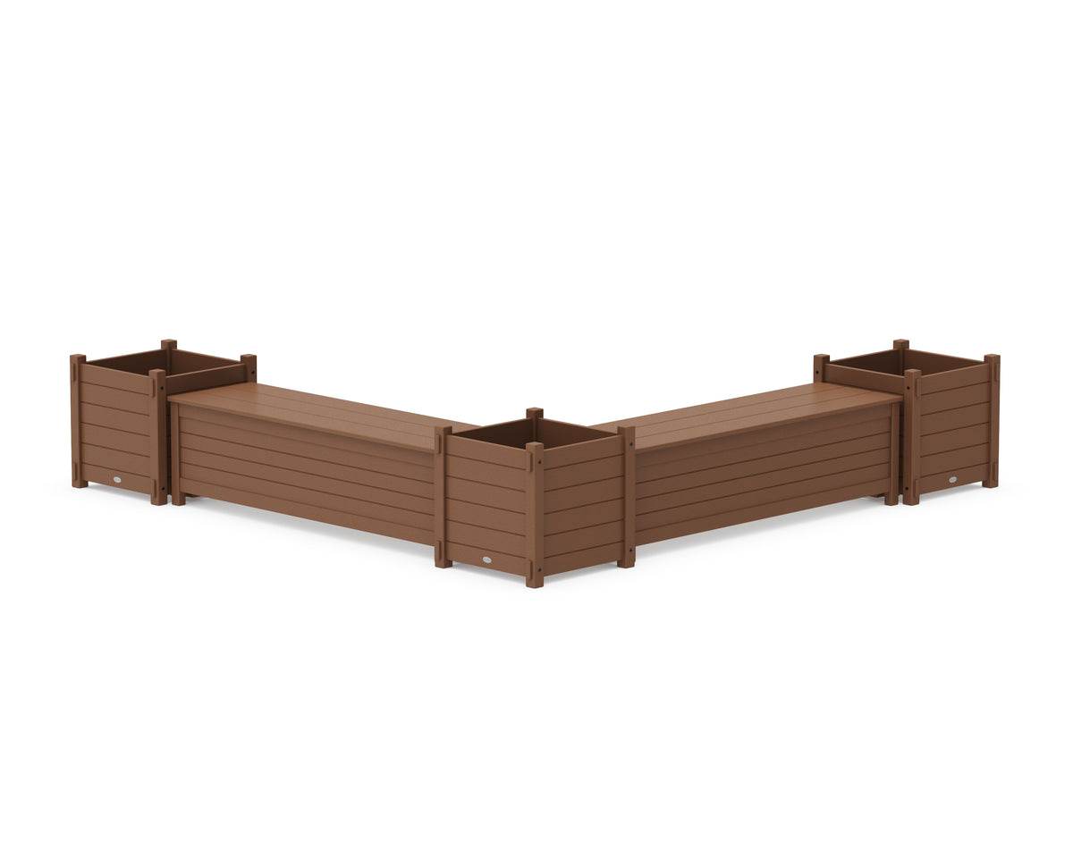 POLYWOOD 60" Nautical L-Shaped Planter Storage Bench Corner Set - Large in Teak