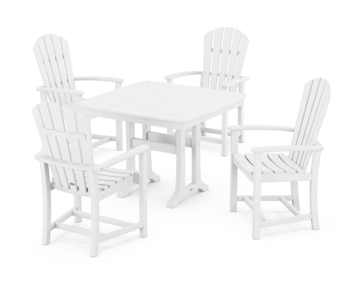 POLYWOOD Palm Coast 5-Piece Dining Set with Trestle Legs - 37" Table in White