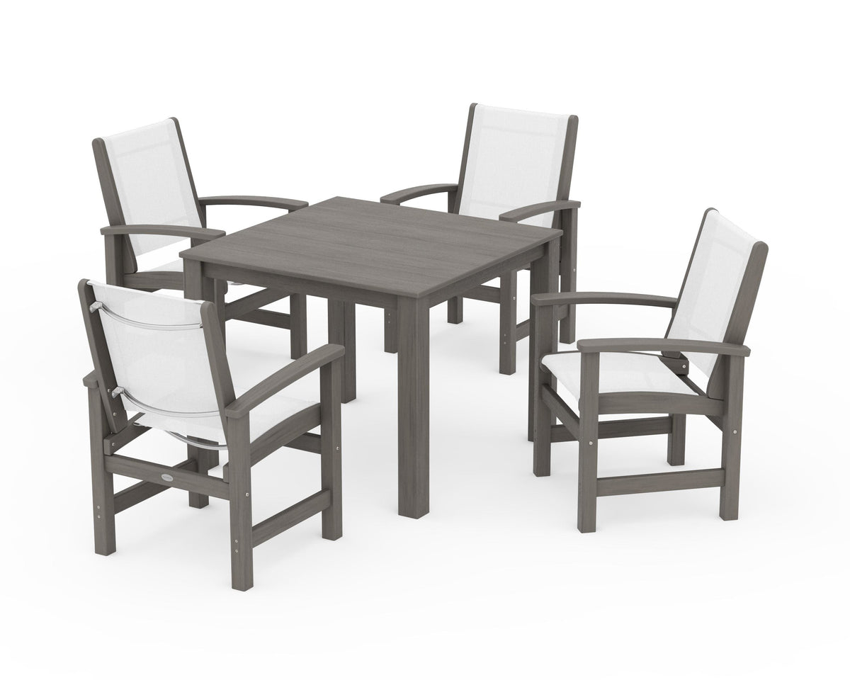POLYWOOD Coastal 5-Piece Parsons Dining Set in Driftwood / White