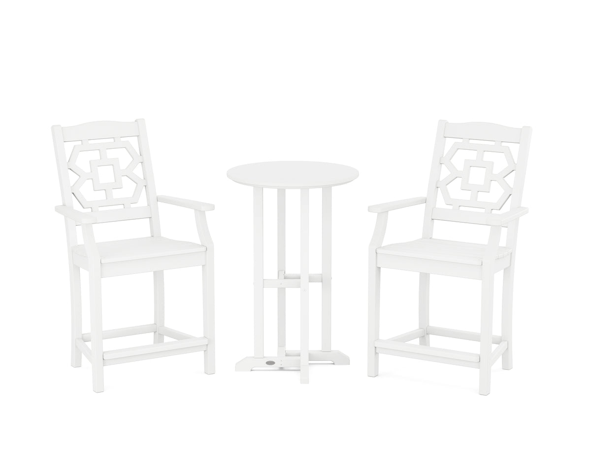 POLYWOOD Chinoiserie 3-Piece Farmhouse Bistro Counter Set in White