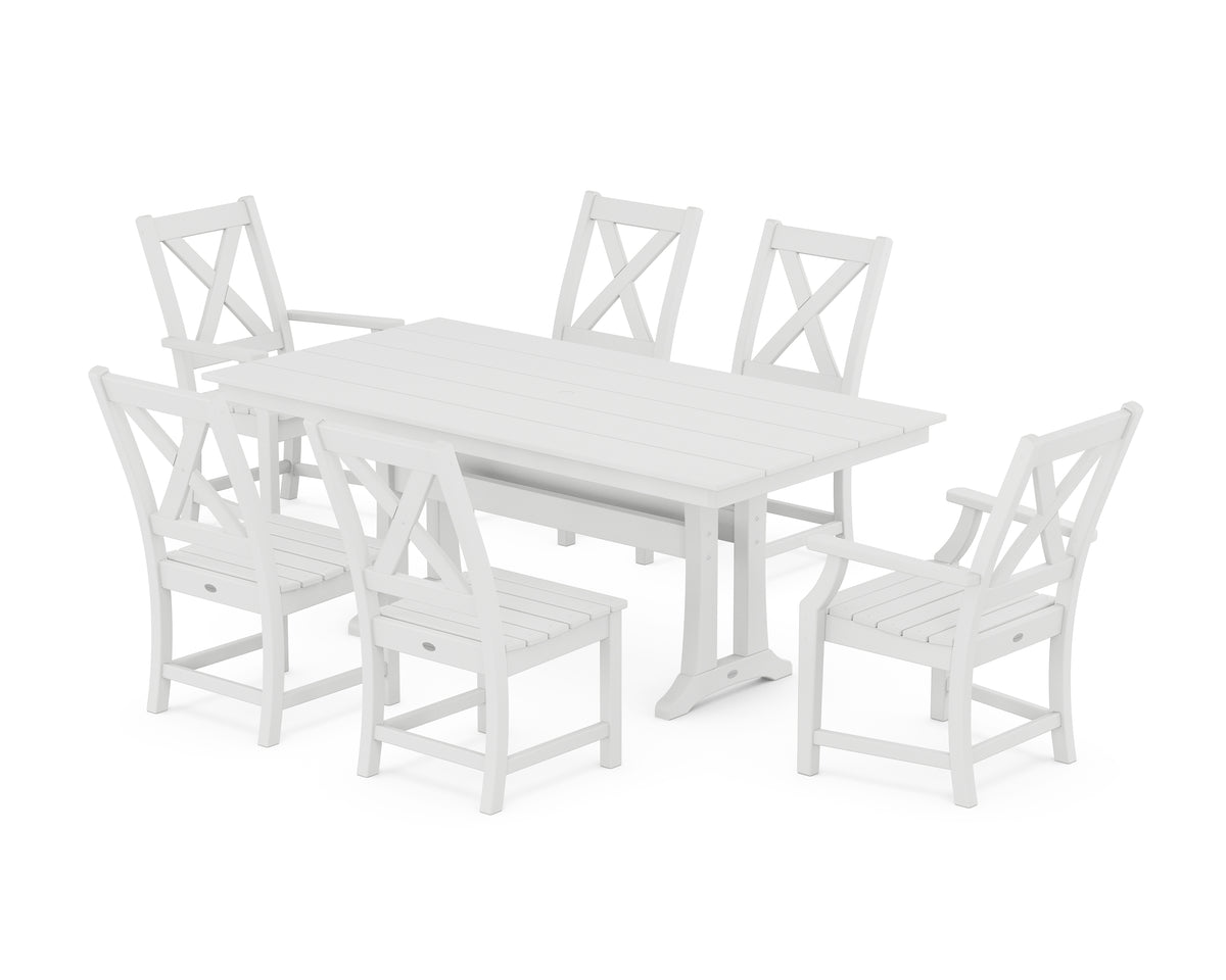 POLYWOOD Braxton 7-Piece Farmhouse Dining Set with Trestle Legs in White