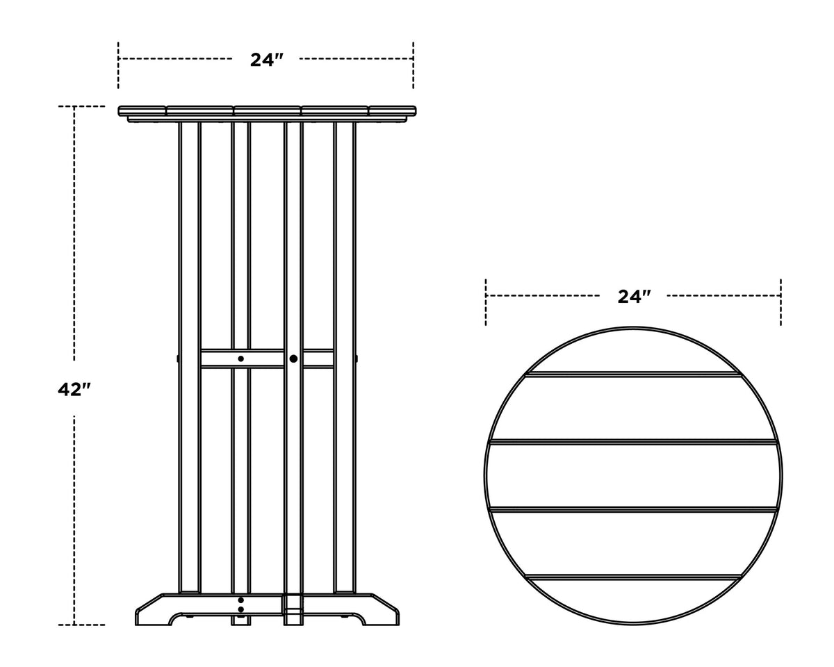 POLYWOOD 24" Round Farmhouse Bar Bistro Table dimensions