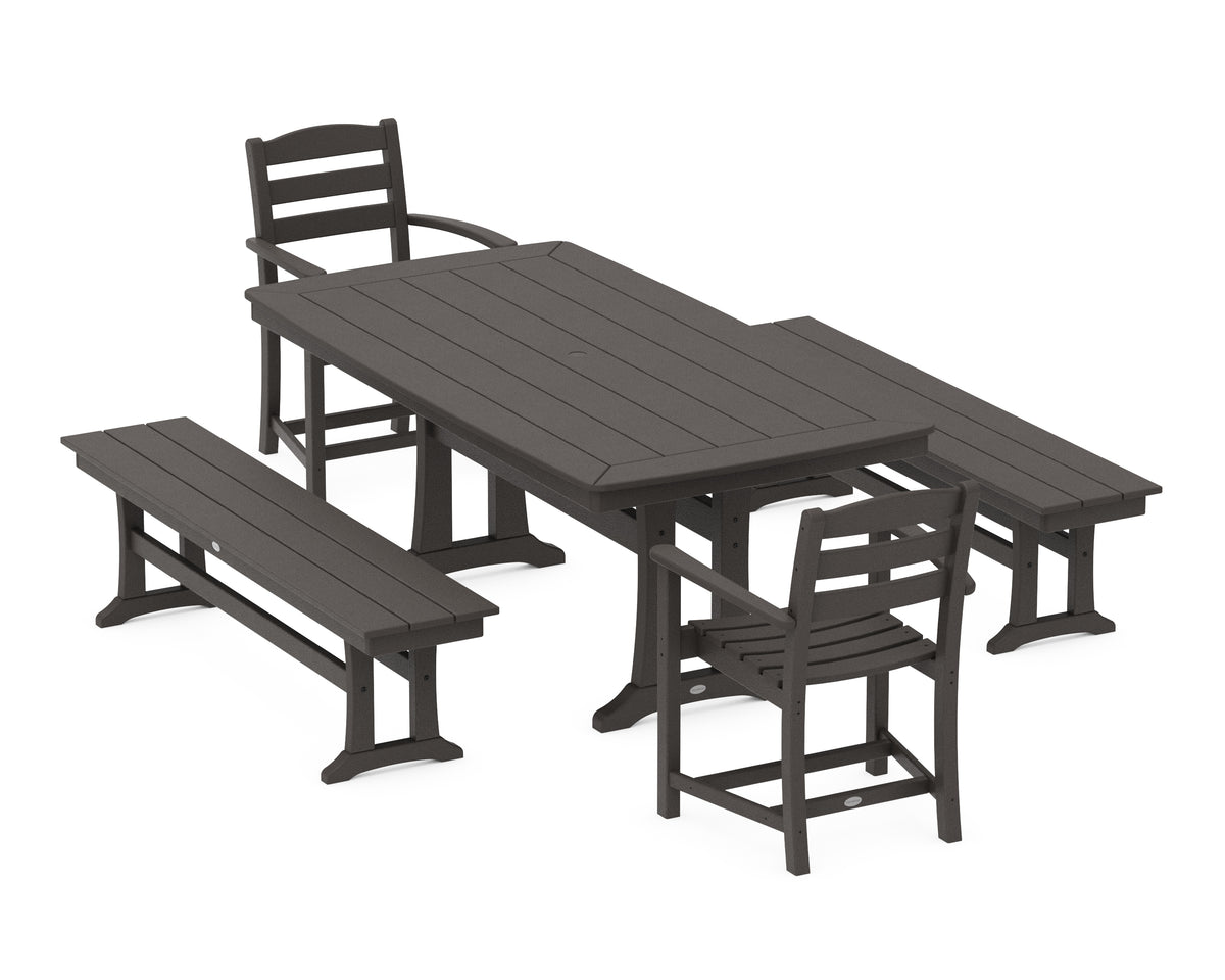 POLYWOOD La Casa Café 5-Piece Dining Set with Trestle Legs in Vintage Coffee