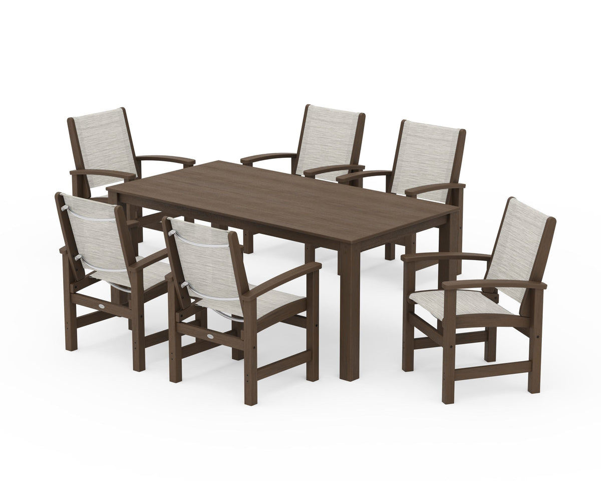 POLYWOOD Coastal 7-Piece Parsons Dining Set in Kona / Birch