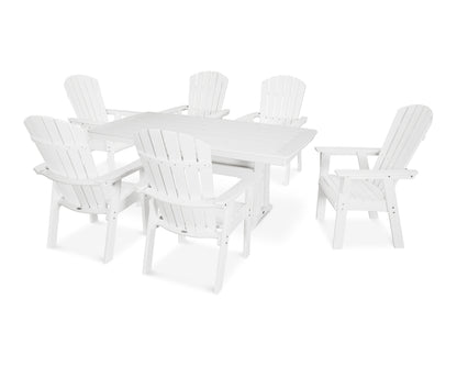 POLYWOOD Nautical Curveback Adirondack 7-Piece Dining Set with Trestle Legs in White