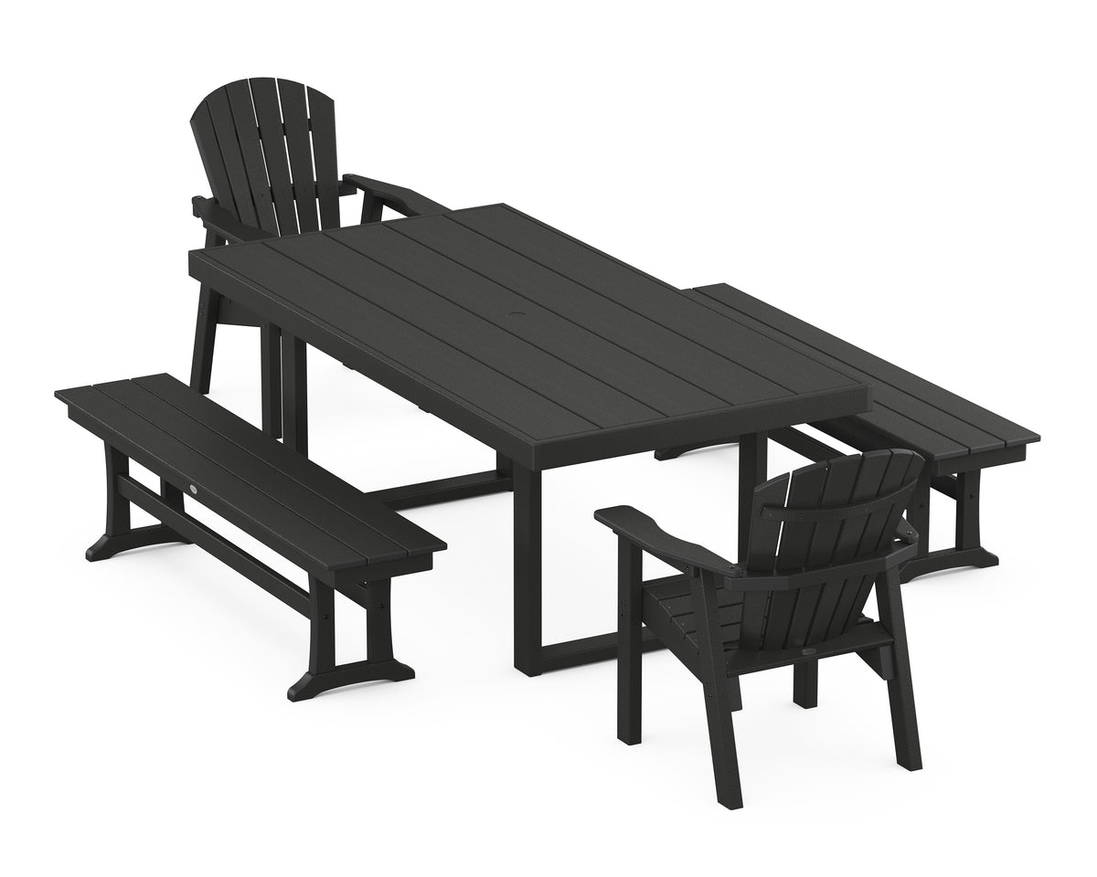POLYWOOD Seashell 5-Piece Dining Set with Benches - 40" x 78" Table in Black