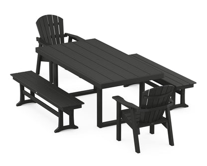 POLYWOOD Seashell 5-Piece Dining Set with Benches - 40" x 78" Table in Black