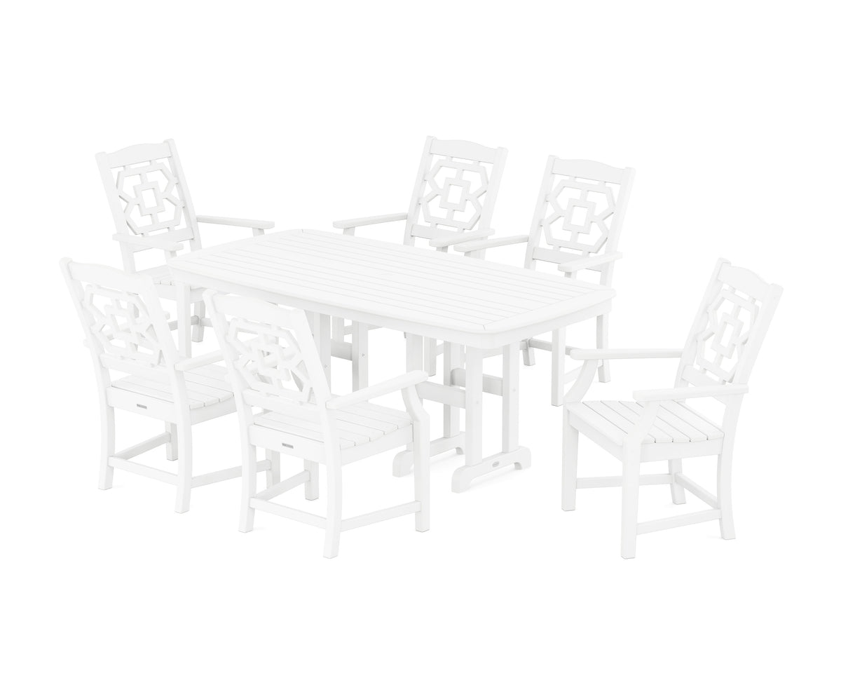 POLYWOOD Chinoiserie Arm Chair 7-Piece Dining Set in White