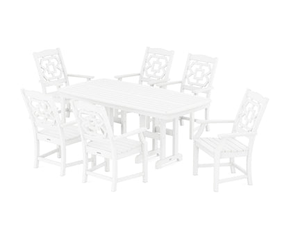 POLYWOOD Chinoiserie Arm Chair 7-Piece Dining Set in White