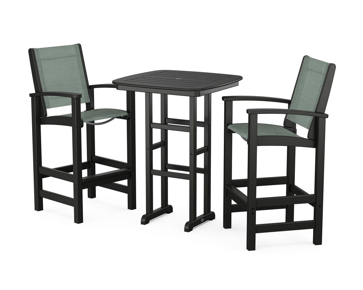 POLYWOOD Coastal 3-Piece Bar Set in Black / Dupioni Sea Mist