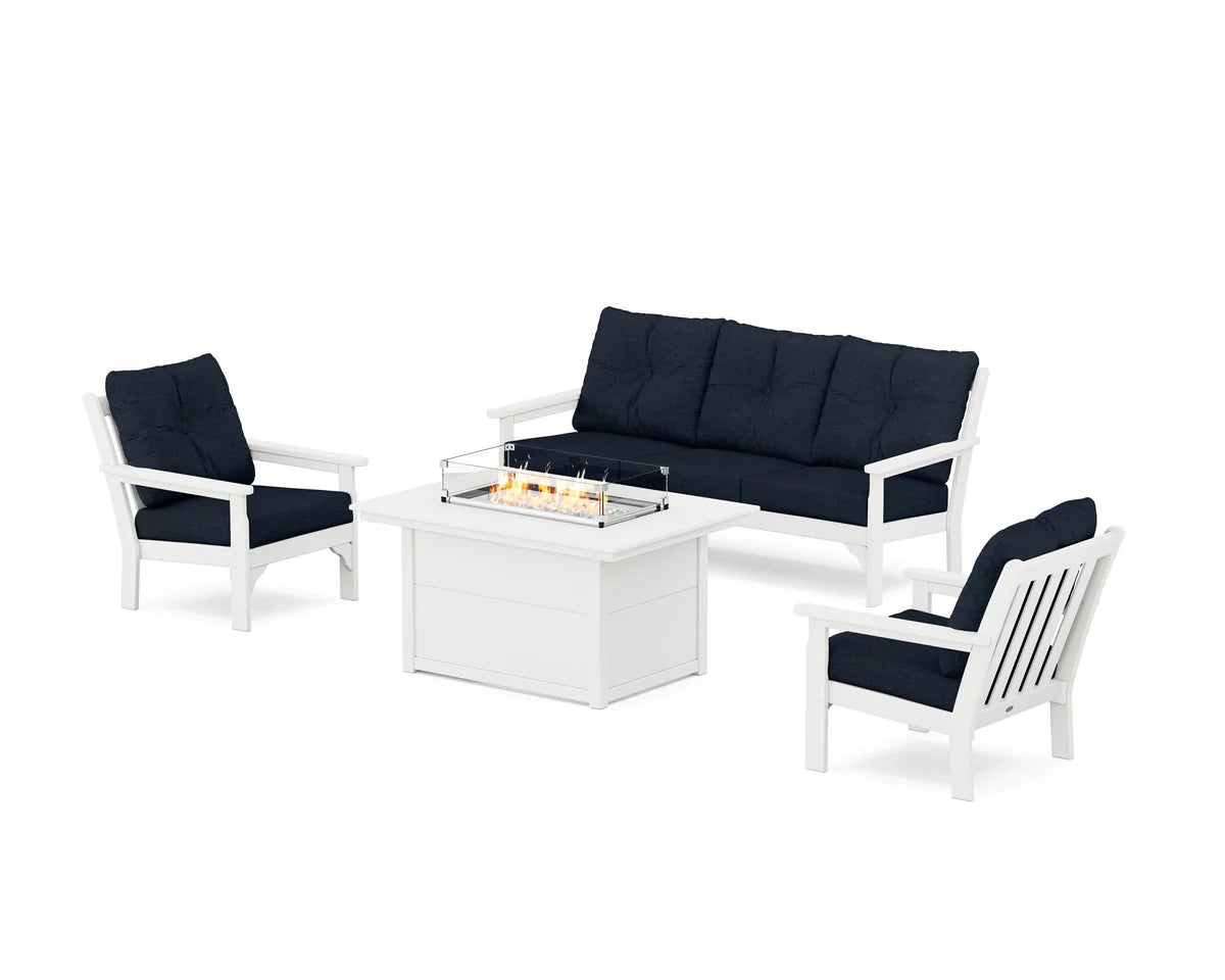 POLYWOOD Vineyard Deep Seating Fire Pit Table Set