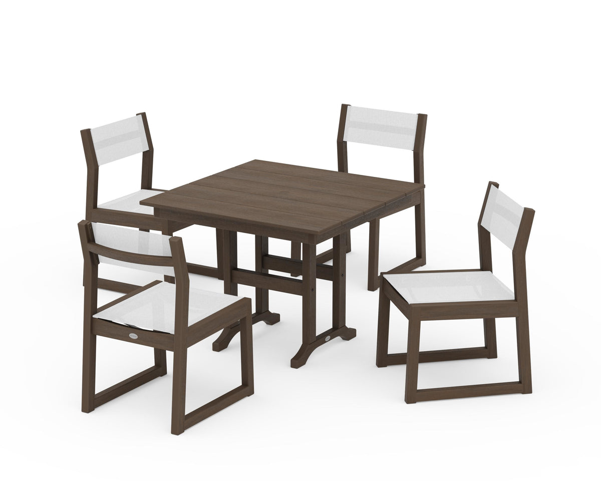 POLYWOOD EDGE Sling Side Chair 5-Piece Farmhouse Dining Set in Kona / White