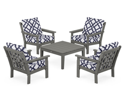 POLYWOOD Vineyard 5-Piece Deep Seating Conversation Set in Slate Grey / Trellis Navy