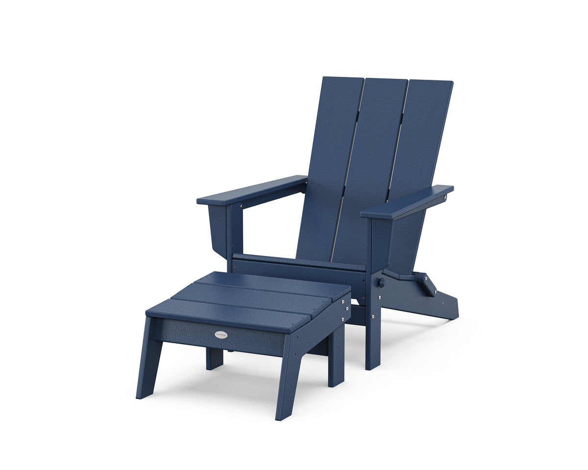 POLYWOOD Modern Studio Folding Adirondack Chair with Ottoman in Navy