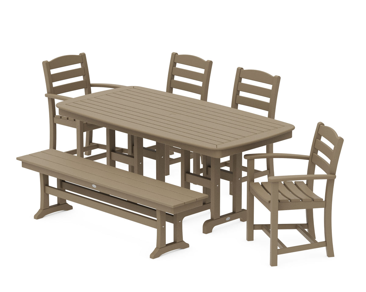 POLYWOOD La Casa Café 6-Piece Dining Set with Bench - 37" x 72" Table in Vintage Sahara