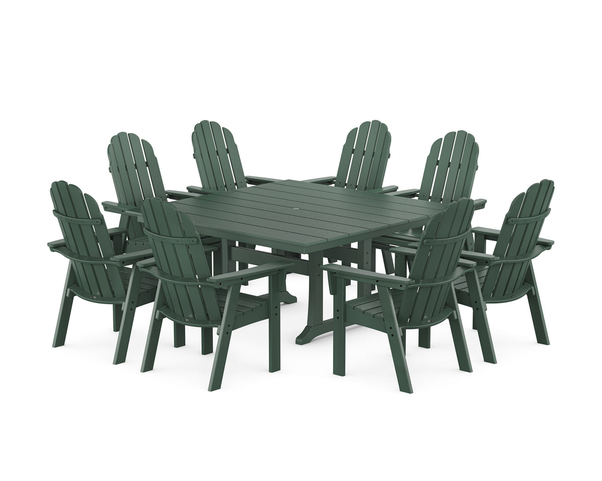 POLYWOOD Vineyard Curveback Adirondack 9-Piece Square Farmhouse Dining Set with Trestle Legs in Green