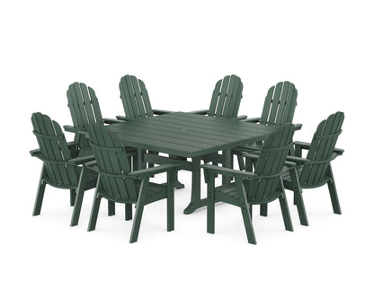 POLYWOOD Vineyard Curveback Adirondack 9-Piece Square Farmhouse Dining Set with Trestle Legs in Green