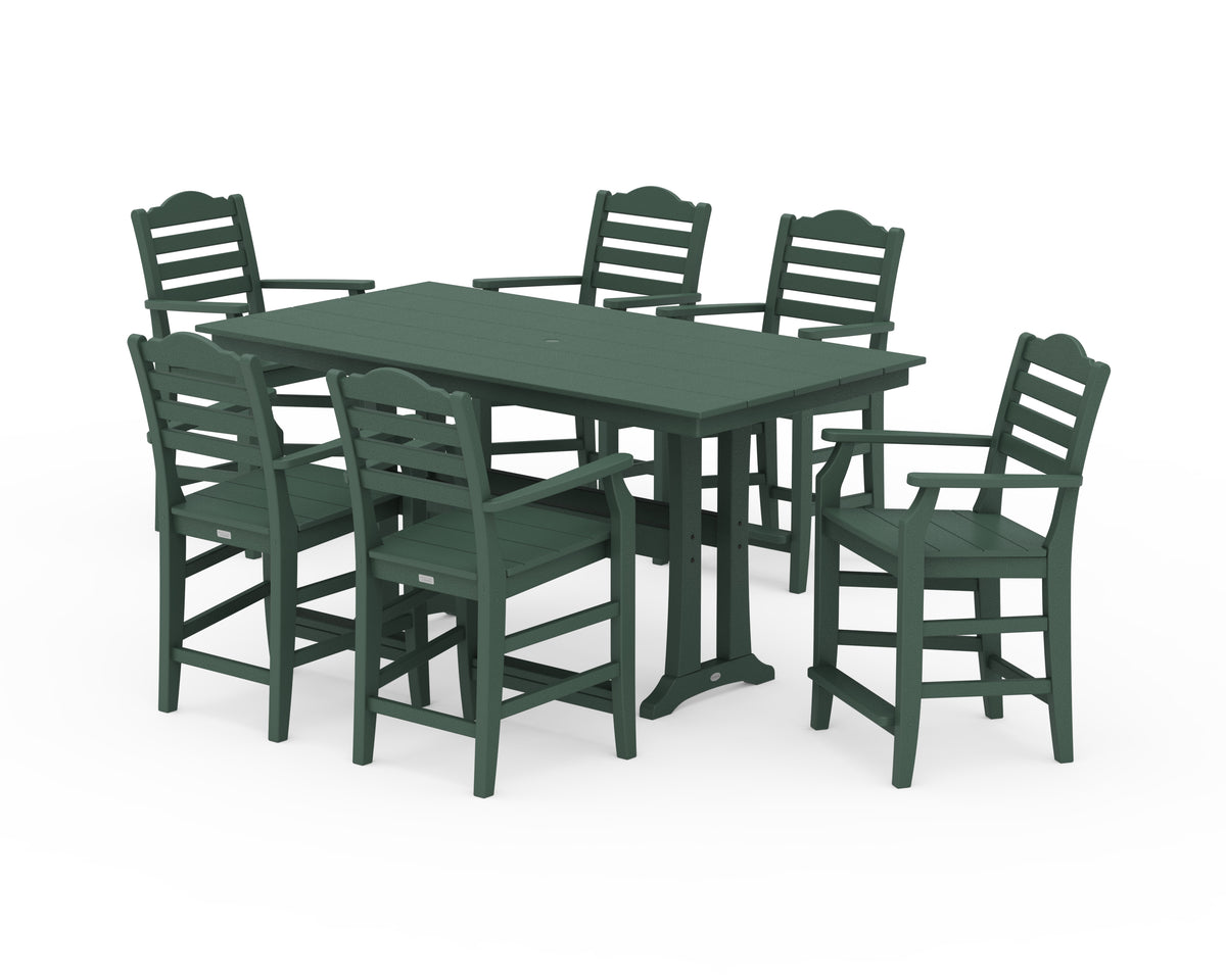 POLYWOOD Savannah Arm Chair 7-Piece Farmhouse Counter Set with Trestle Legs in Green