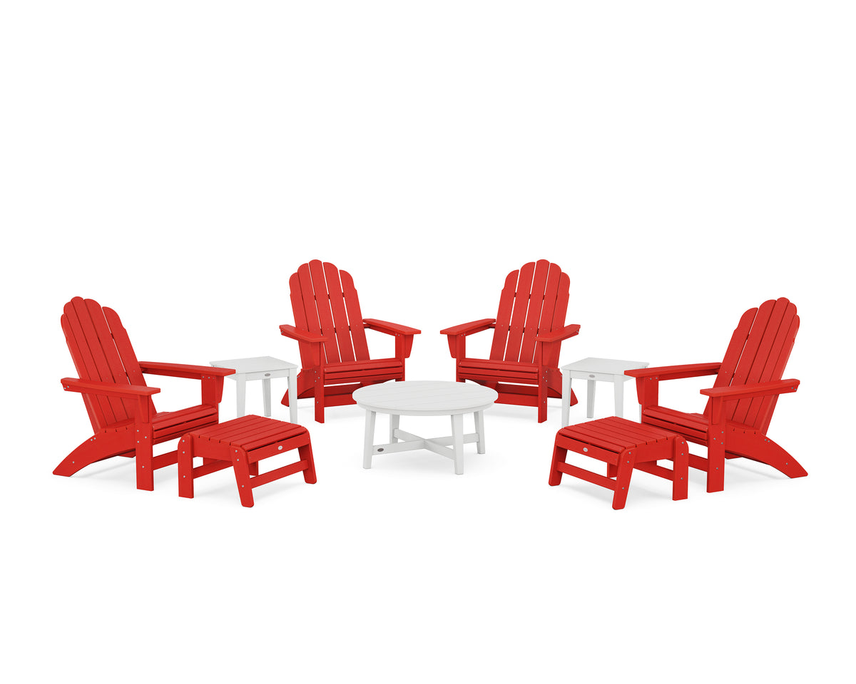 POLYWOOD Vineyard Grand Adirondack 9-Piece Conversation Set in Sunset Red / White