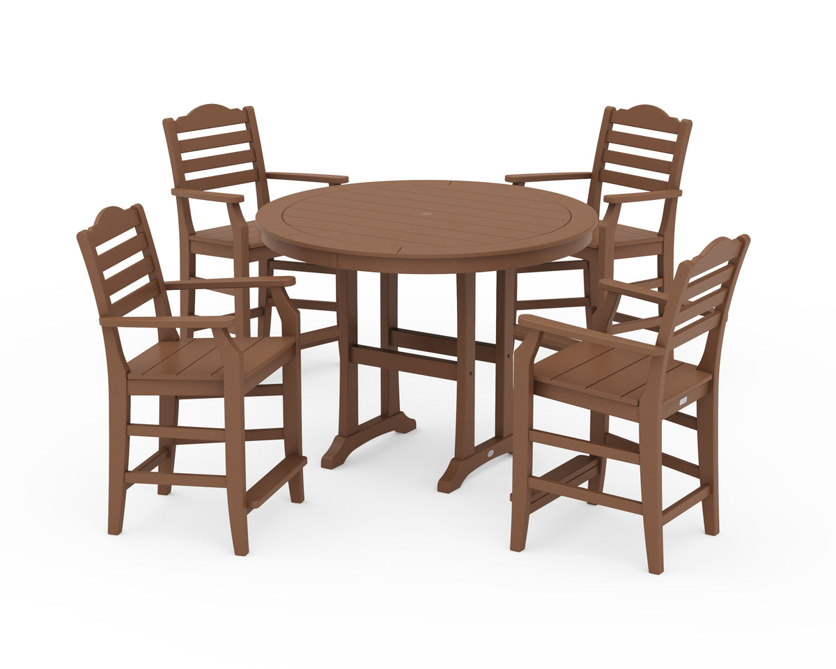 POLYWOOD Savannah 5-Piece Round Counter Set in Teak