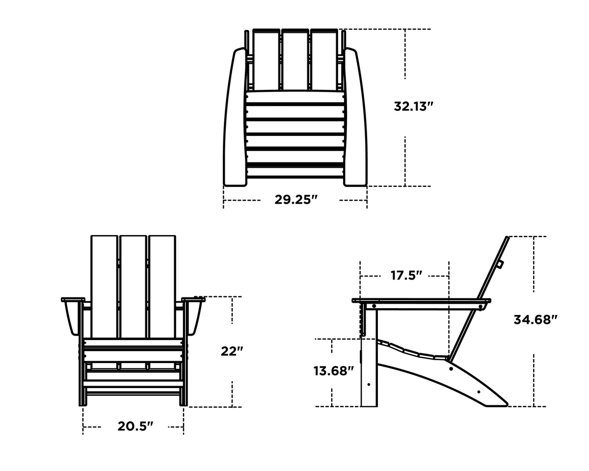 POLYWOOD Modern Adirondack Chair dimension drawing with width, depth and height measurements