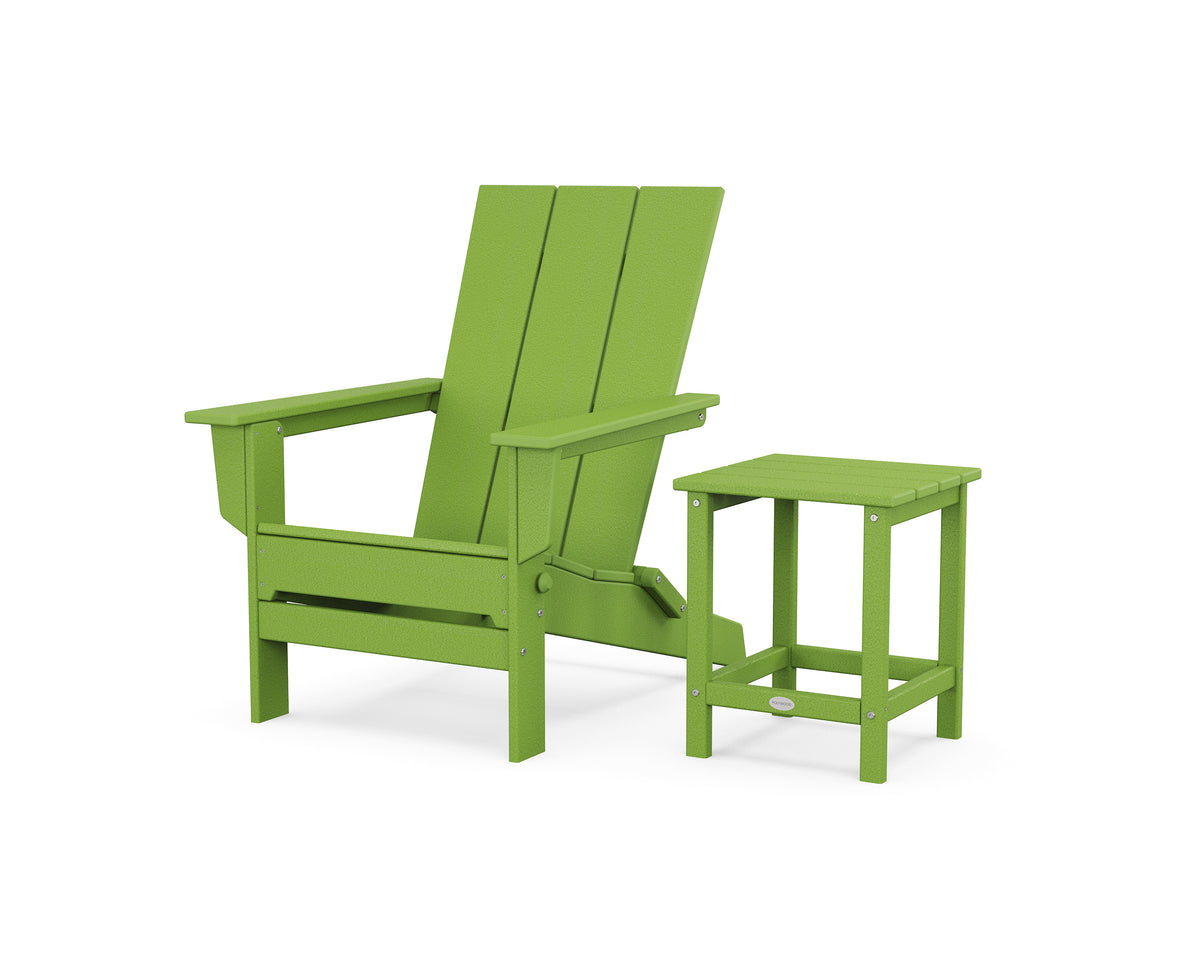POLYWOOD Modern Studio Folding Adirondack Chair with Side Table in Lime