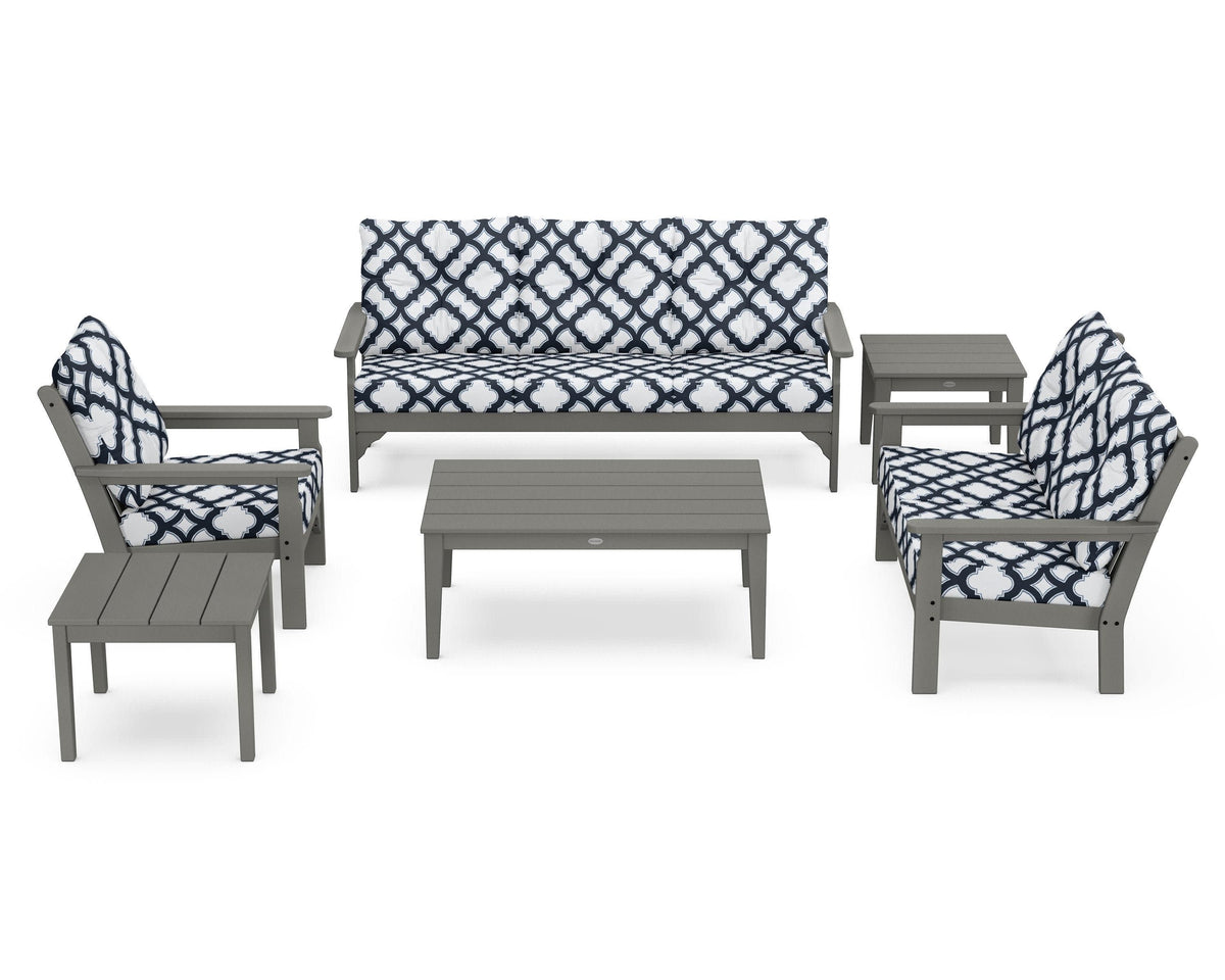 POLYWOOD Vineyard 6-Piece Deep Seating Set in Slate Grey / Trellis Marine Indigo