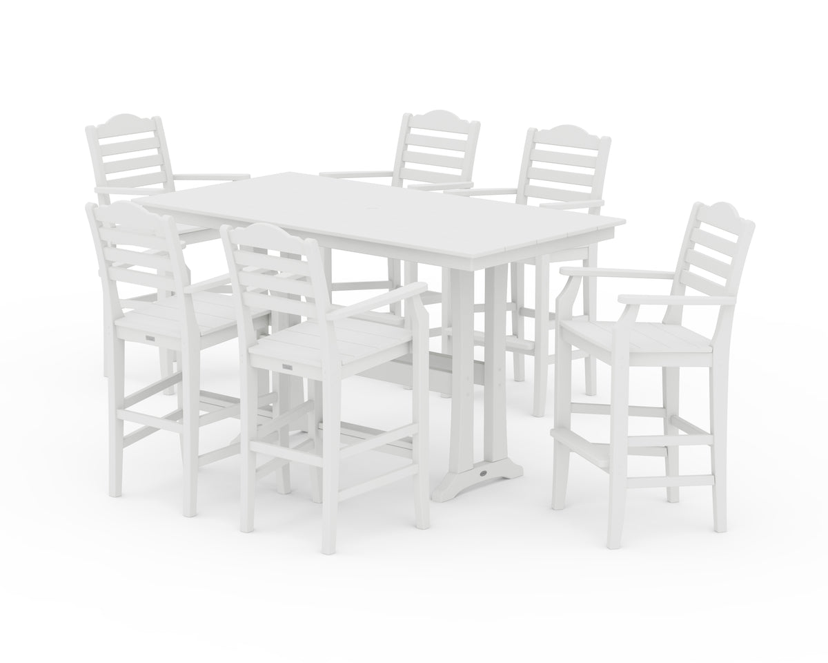 POLYWOOD Savannah Arm Chair 7-Piece Farmhouse Bar Set with Trestle Legs in White