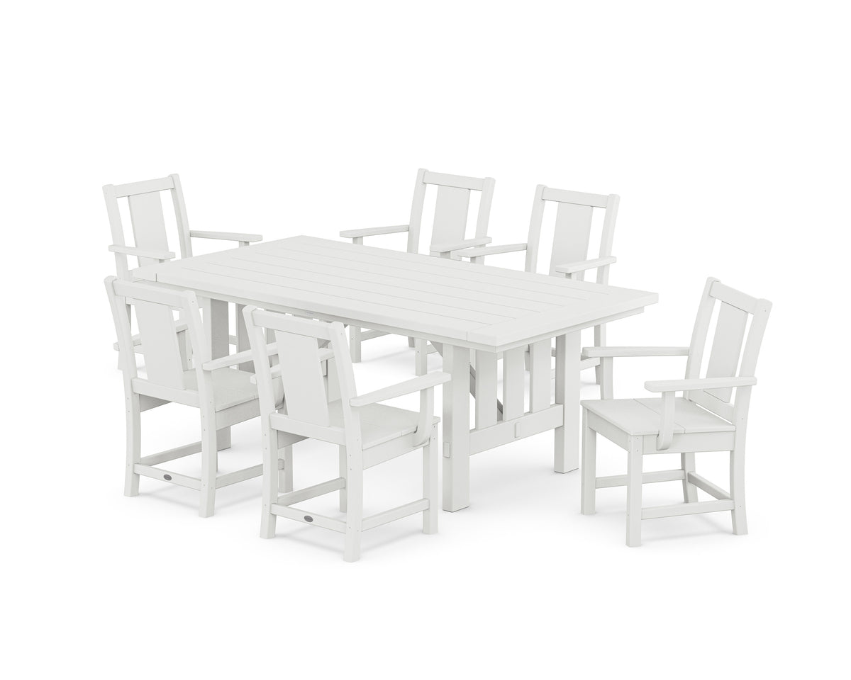 POLYWOOD Prairie Arm Chair 7-Piece Mission Dining Set in White