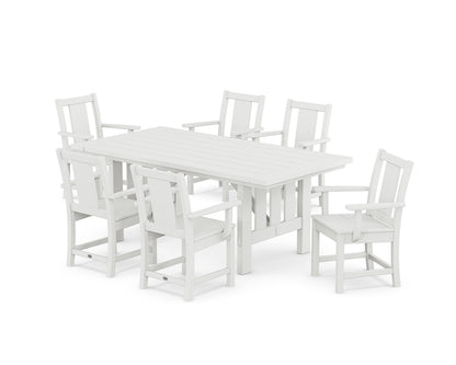 POLYWOOD Prairie Arm Chair 7-Piece Mission Dining Set in White