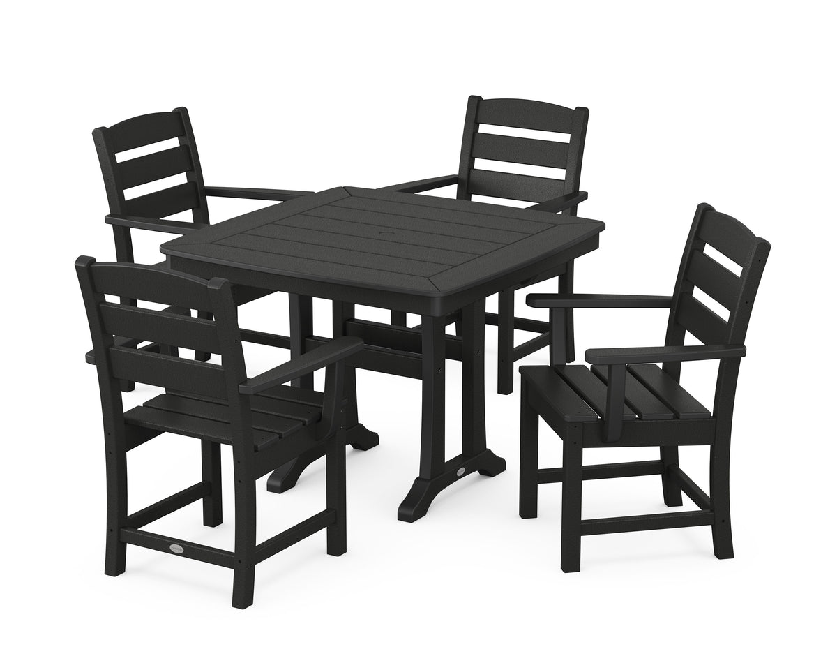 POLYWOOD Lakeside 5-Piece Dining Set with Trestle Legs - 37" Table in Black