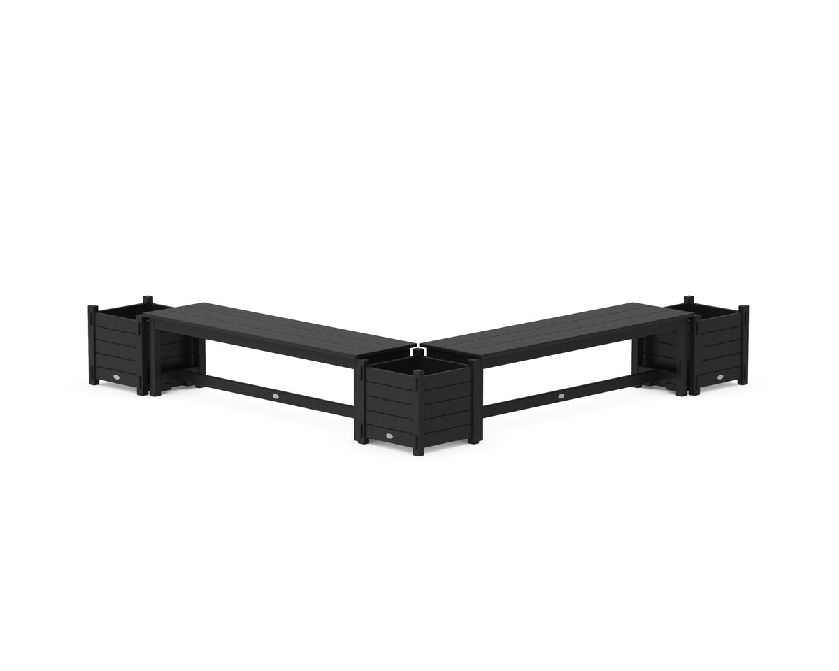 POLYWOOD 60" Nautical L-Shaped Planter Bench Corner Set in Black
