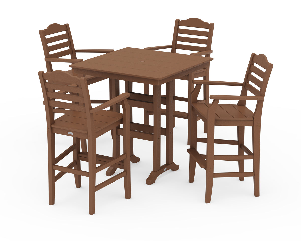 POLYWOOD Savannah 5-Piece Farmhouse Bar Set with Trestle Legs in Teak