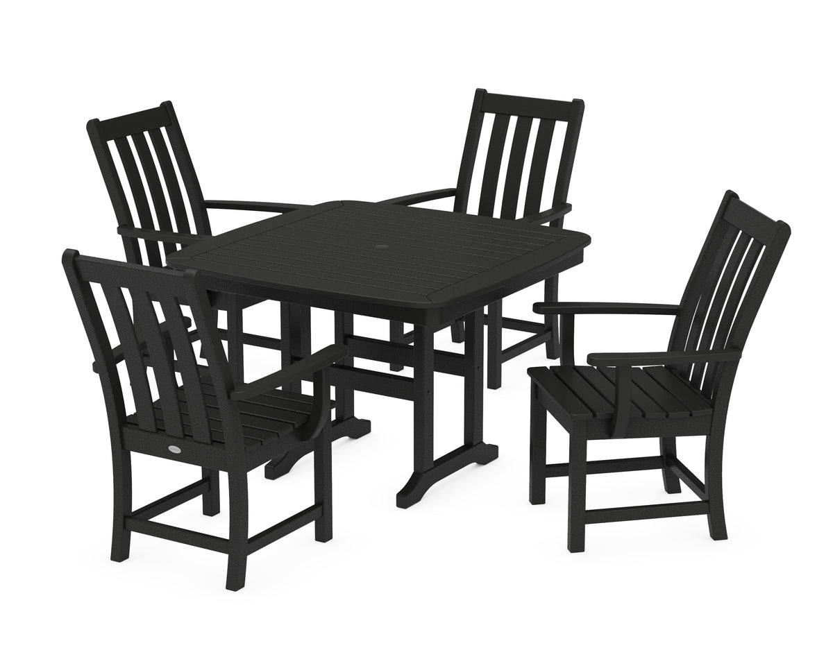 POLYWOOD Vineyard 5-Piece Dining Set with Trestle Legs - 44" Table in Black